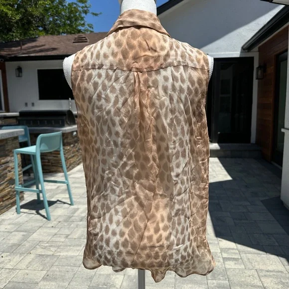 Equipment Cream and Brown Sheer Animal Print Sleeveless Blouse - Picture 2 of 2